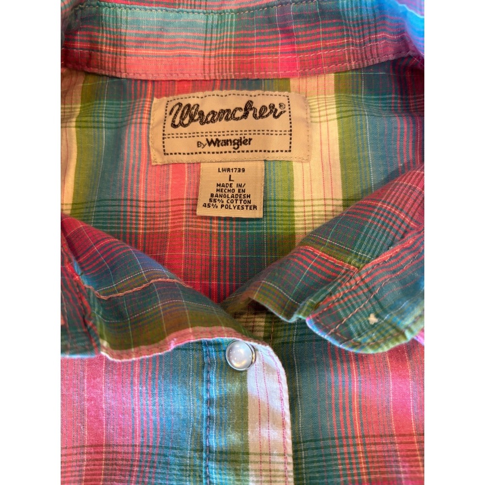 Wrangler Kids Plaid Western Snap Shirt Short Sleeve Size L - Picture 4 of 8